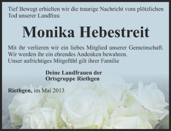 Traueranzeige von Monika Hebestreit von Thüringer Allgemeine