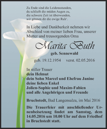 Traueranzeige von Marita Buth von Thüringer Allgemeine, Thüringische Landeszeitung