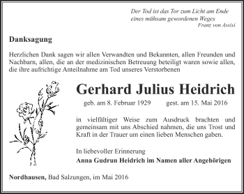 Traueranzeige von Gerhard Julius Heidrich von Thüringer Allgemeine