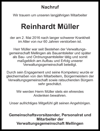 Traueranzeige von Reinhardt Müller von Thüringer Allgemeine, Thüringische Landeszeitung