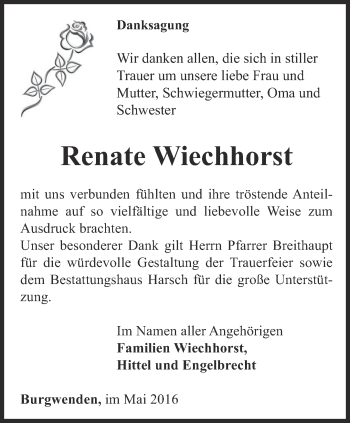 Traueranzeige von Renate Wiechhorst von Thüringer Allgemeine