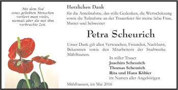 Traueranzeige von Petra Scheurich von Thüringer Allgemeine, Thüringische Landeszeitung