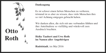 Traueranzeige von Otto Roth von Ostthüringer Zeitung