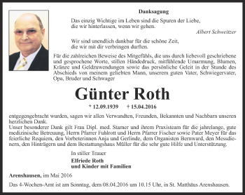 Traueranzeige von Günter Roth von Thüringer Allgemeine
