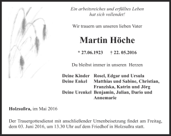 Traueranzeige von Martin Höche von Thüringer Allgemeine