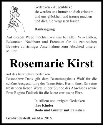 Traueranzeige von Rosemarie Kirst von Thüringer Allgemeine