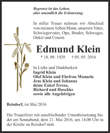 Traueranzeige von Edmund Klein von Thüringer Allgemeine, Thüringische Landeszeitung