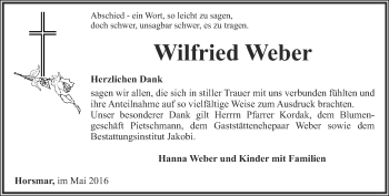 Traueranzeige von Wilfried Weber von Thüringer Allgemeine, Thüringische Landeszeitung
