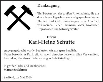 Traueranzeige von Karl-Heinz Schutte von Ostthüringer Zeitung