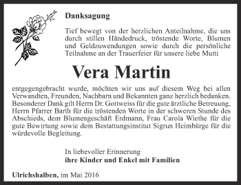 Traueranzeige von Vera Martin von Thüringer Allgemeine, Thüringische Landeszeitung