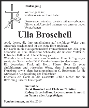 Traueranzeige von Ulla Broschell von Thüringer Allgemeine