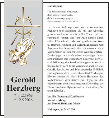 Traueranzeige von Gerold Herzberg von Thüringer Allgemeine