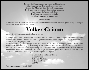 Traueranzeige von Volker Grimm von Thüringer Allgemeine, Thüringische Landeszeitung