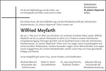 Traueranzeige von Wilfried Meyfarth von Thüringer Allgemeine, Thüringische Landeszeitung