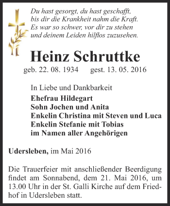 Traueranzeige von Heinz Schruttke von Thüringer Allgemeine