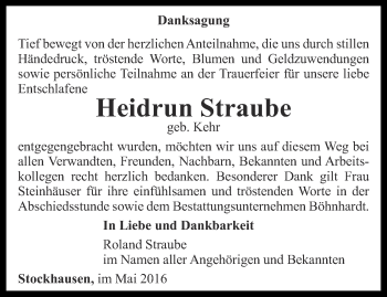 Traueranzeige von Heidrun Straube von Thüringer Allgemeine, Thüringische Landeszeitung