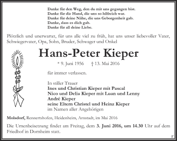 Traueranzeige von Hans-Peter Kieper von Thüringer Allgemeine