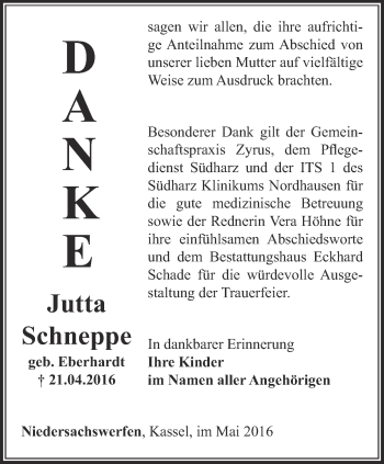 Traueranzeige von Jutta Schneppe von Thüringer Allgemeine