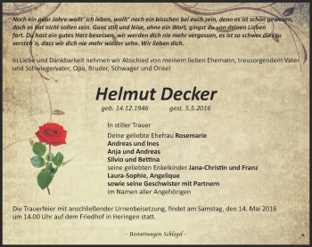 Traueranzeige von Helmut Decker von Thüringer Allgemeine