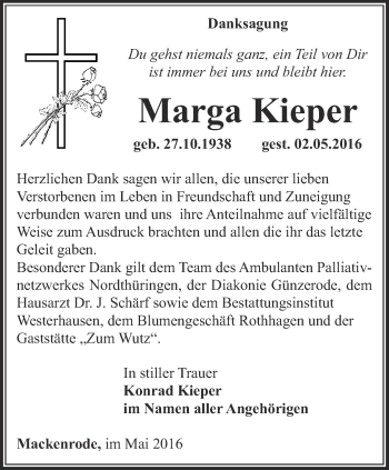 Traueranzeige von Marga Kieper von Thüringer Allgemeine