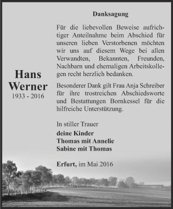 Traueranzeige von Hans Werner