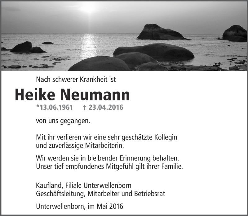  Traueranzeige für Heike Neumann vom 05.05.2016 aus Ostthüringer Zeitung