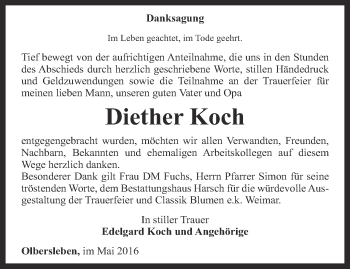 Traueranzeige von Diether Koch von Thüringer Allgemeine