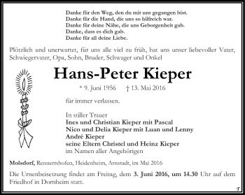 Traueranzeige von Hans-Peter Kieper von Thüringer Allgemeine, Thüringische Landeszeitung