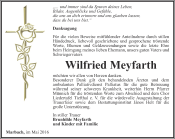 Traueranzeige von Wilfried Meyfarth von Thüringer Allgemeine, Thüringische Landeszeitung