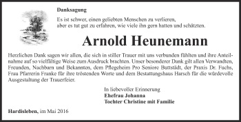 Traueranzeige von Arnold Heunemann von Thüringer Allgemeine