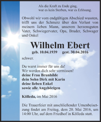 Traueranzeige von Wilhelm Ebert von Thüringer Allgemeine
