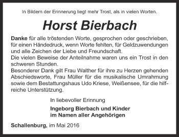 Traueranzeige von Horst Bierbach von Thüringer Allgemeine