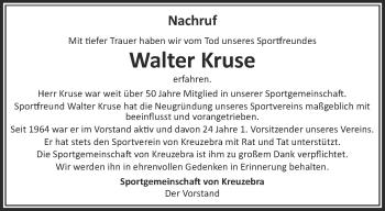 Traueranzeige von Walter Kruse von Thüringer Allgemeine