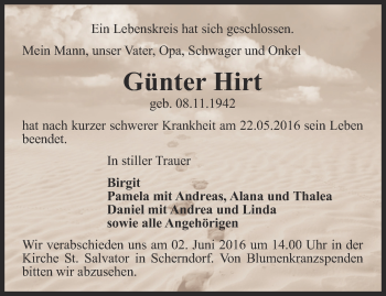 Traueranzeige von Günter Hirt von Thüringer Allgemeine