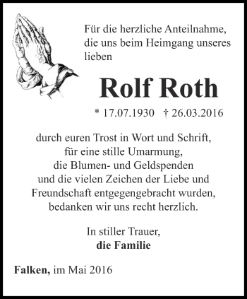 Traueranzeige von Rolf Roth von Thüringer Allgemeine, Thüringische Landeszeitung