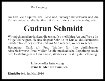Traueranzeige von Gudrun Schmidt von Thüringer Allgemeine