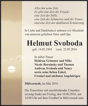 Traueranzeige von Helmut Svoboda von Thüringer Allgemeine, Thüringische Landeszeitung