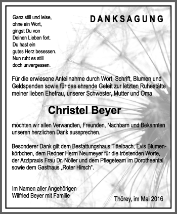 Traueranzeige von Christel Beyer von Thüringer Allgemeine