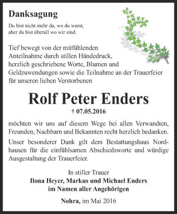 Traueranzeige von Rolf Peter Enders von Thüringer Allgemeine