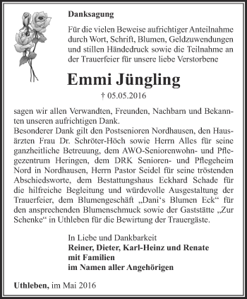 Traueranzeige von Emmi Jüngling von Thüringer Allgemeine