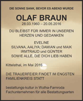Traueranzeige von Olaf Braun von Thüringer Allgemeine, Thüringische Landeszeitung