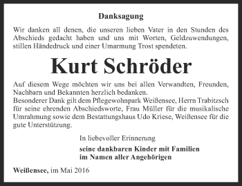 Traueranzeige von Kurt Schröder von Thüringer Allgemeine
