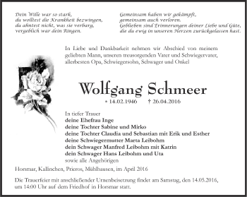 Traueranzeige von Wolfgang Schmeer von Thüringer Allgemeine, Thüringische Landeszeitung