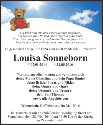 Traueranzeige von Louisa Sonneborn von Thüringer Allgemeine, Thüringische Landeszeitung