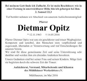 Traueranzeige von Dietmar Opitz von Thüringer Allgemeine, Thüringische Landeszeitung