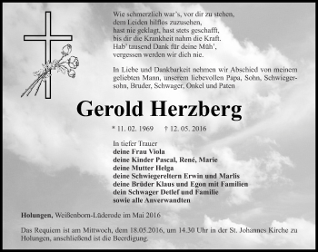 Traueranzeige von Gerold Herzberg von Thüringer Allgemeine