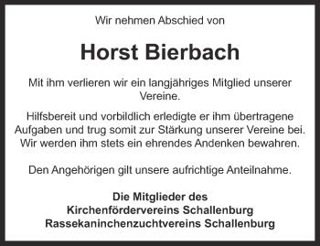 Traueranzeige von Horst Bierbach von Thüringer Allgemeine