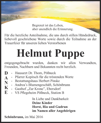 Traueranzeige von Helmut Puppe von Ostthüringer Zeitung