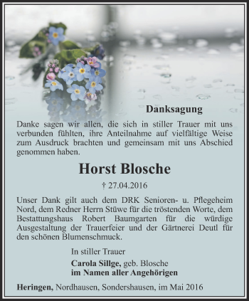 Traueranzeige von Horst Blosche von Thüringer Allgemeine