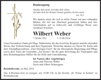 Traueranzeige von Wilbert Weber von Thüringer Allgemeine